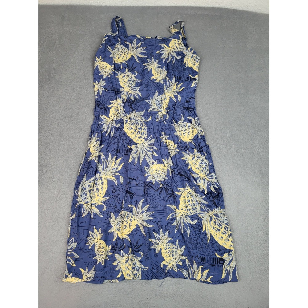 Iolani Hawaiian Aloha Sundress Small Blue AOP Tropical Pineapple Tank Back Zip‎